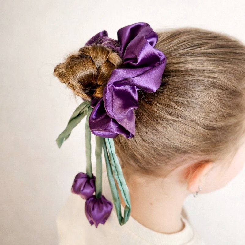 Фіолетовий скранч з тюльпанами